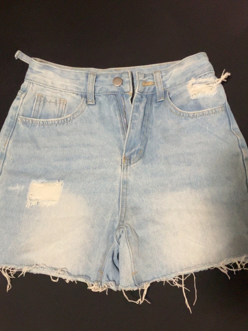 SHEIN Light Blue Distressed High-Rise Denim Shorts